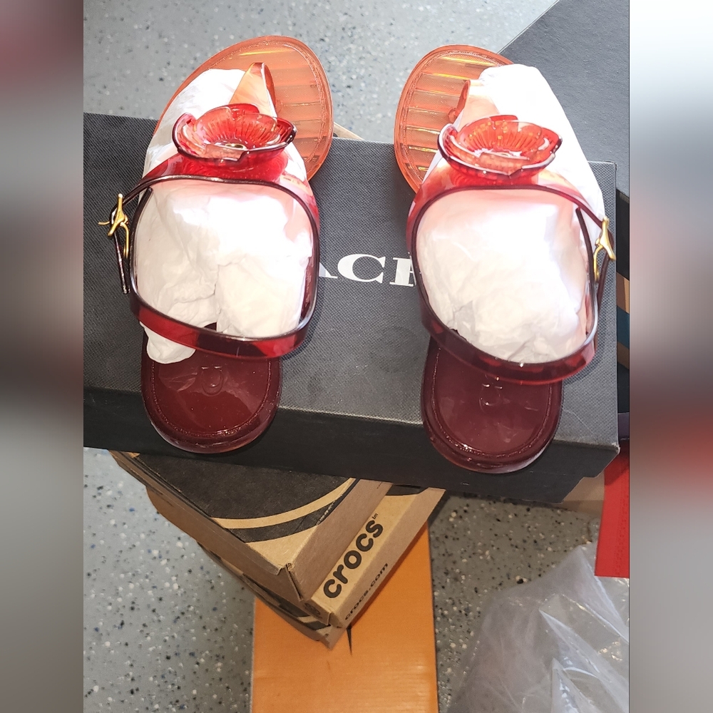 COACH Womens Tea Rose Split Toe Casual Sport Jelly Sandals 7B - Picture 3 of 5